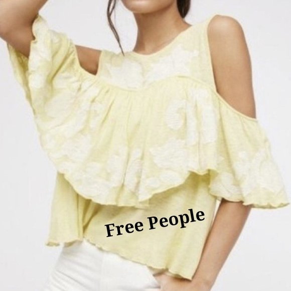 Free People Tops - ❣️HP❣️Free People Yellow Cold Shoulder Floral Flowy Spring Top. Sz:XS